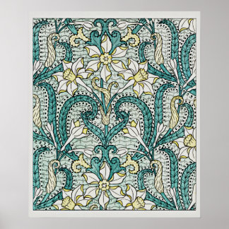 Affiche Jonquil motif de fleurs, Art Nouveau