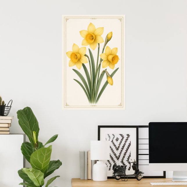 Affiche Jonquille botanique, fleur de naissance de mars (Bureau à domicile)