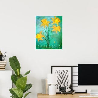 Affiche Jonquilles au printemps. Peinture acrylique et num