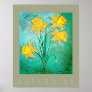 Affiche Jonquilles au printemps. Peinture acrylique et num