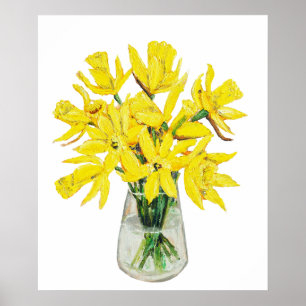 Affiche jonquilles dorées peintes à la main dans le vase