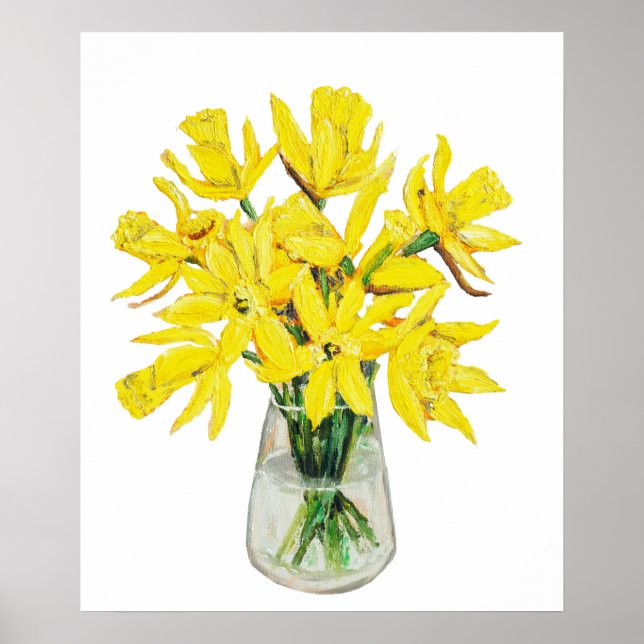 Affiche jonquilles dorées peintes à la main dans le vase (Devant)
