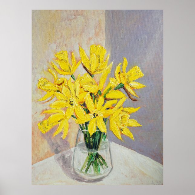 Affiche jonquilles en verre vase aquarelle (Devant)