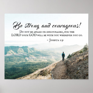 Affiche Joshua 1:9 Be Strong and Courageous, Bible Versets