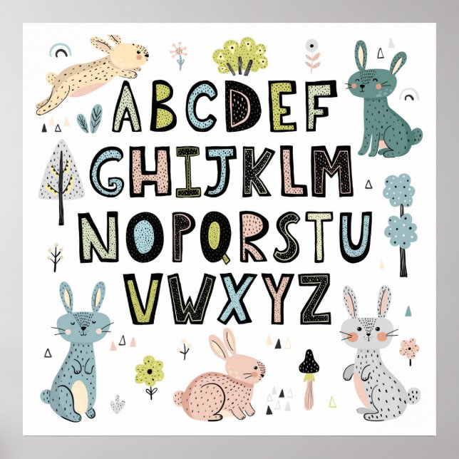 Affiche Jote Lapin Lapin ABC Alphabet Lettres Éducatives (Devant)
