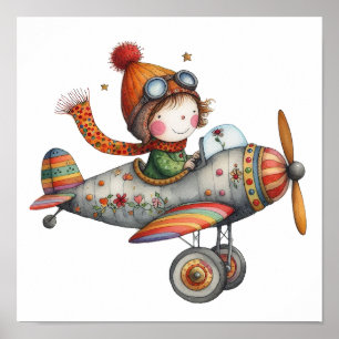 Affiche Jote Old Propeller Plane Art pour enfants