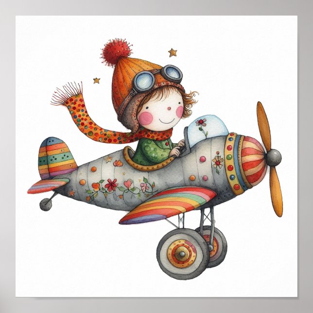 Affiche Jote Old Propeller Plane Art pour enfants (Devant)