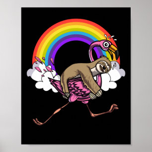 Affiche Jote Sloth équitation Flamant rose Oiseau Drôle Ar
