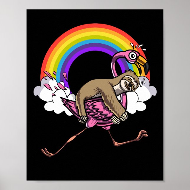 Affiche Jote Sloth équitation Flamant rose Oiseau Drôle Ar (Devant)