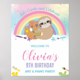 Affiche Jote Sloth Rainbow Paint Art Bienvenue