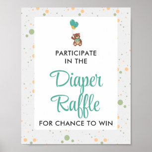 Affiche Jote Teddy Bear Baby shower Déchets Raffin Jeu