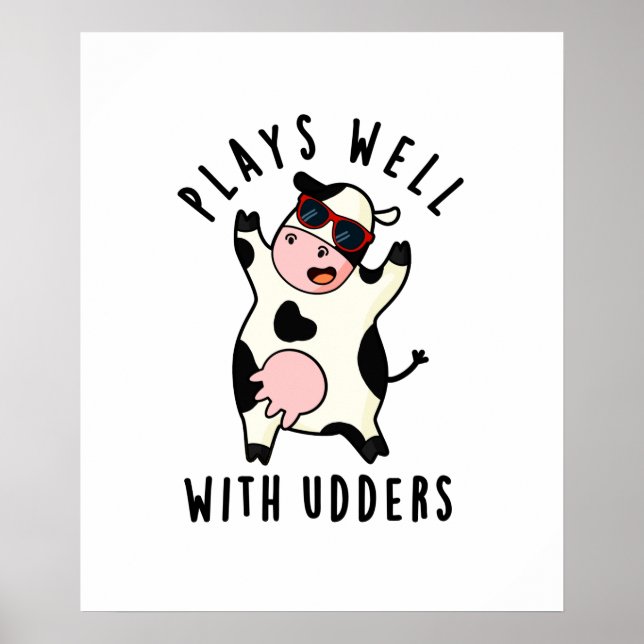 Affiche Joue Bien Avec Les Udders Funny Cow Pun (Devant)