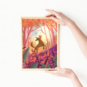 Affiche Jouer amusant Chien coloré Forêt Bois Enfants Nurs