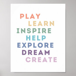 Affiche Jouer, apprendre, inspirer, aider, explorer, rêver