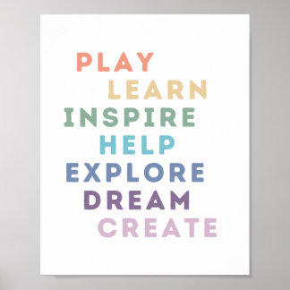 Affiche Jouer, apprendre, inspirer, aider, explorer, rêver