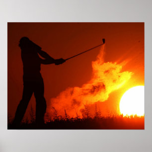 Affiche Jouer au golf au coucher du soleil