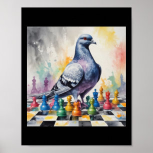 Affiche Jouer Aux Échecs Avec Un Sticker Pigeon