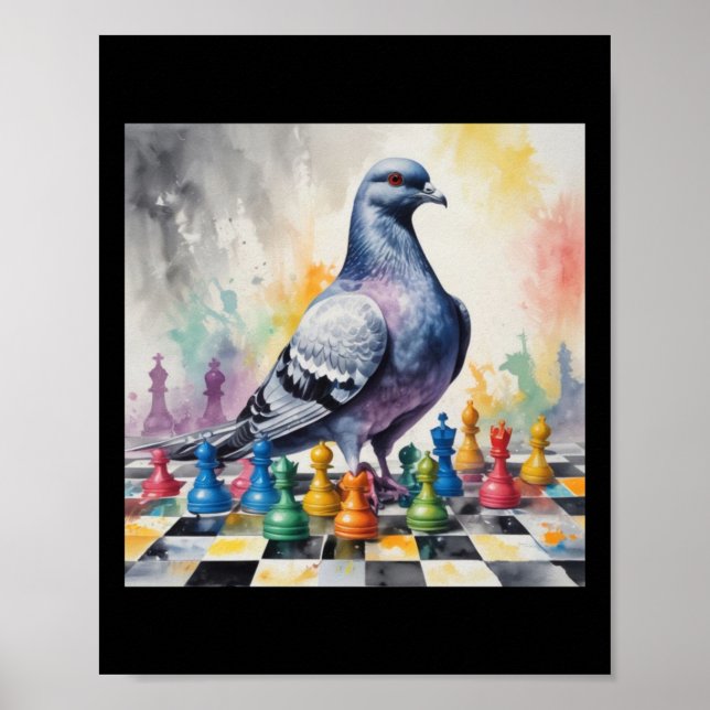 Affiche Jouer Aux Échecs Avec Un Sticker Pigeon (Devant)