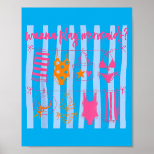 Affiche Jouer aux sirènes ambiance estivale preppy girly p
