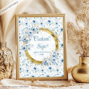 Affiche Jouer bleu poussiéreux fleurs or garçon bébé perso