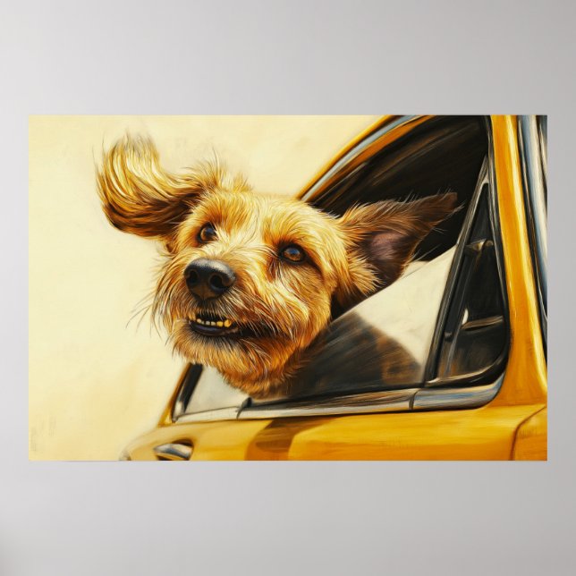 Affiche Jouer Chien Profitant De Voiture Ride Art (Devant)