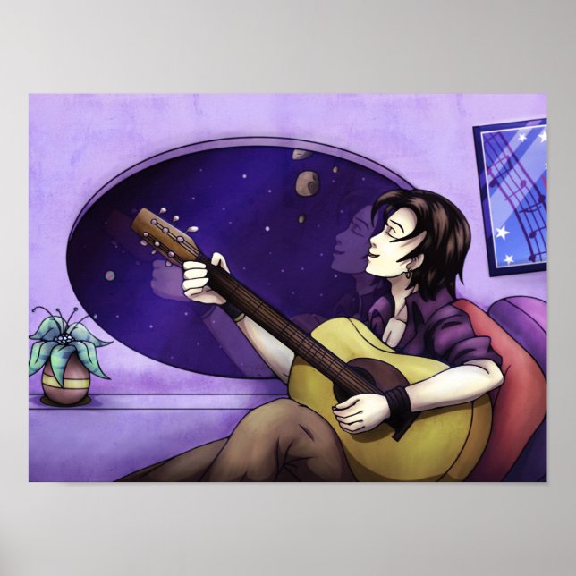 Affiche Jouer de la guitare dans l'espace (Devant)