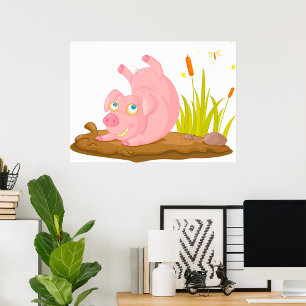 Affiche Jouer le cochon dans la boue drôle animal de ferme