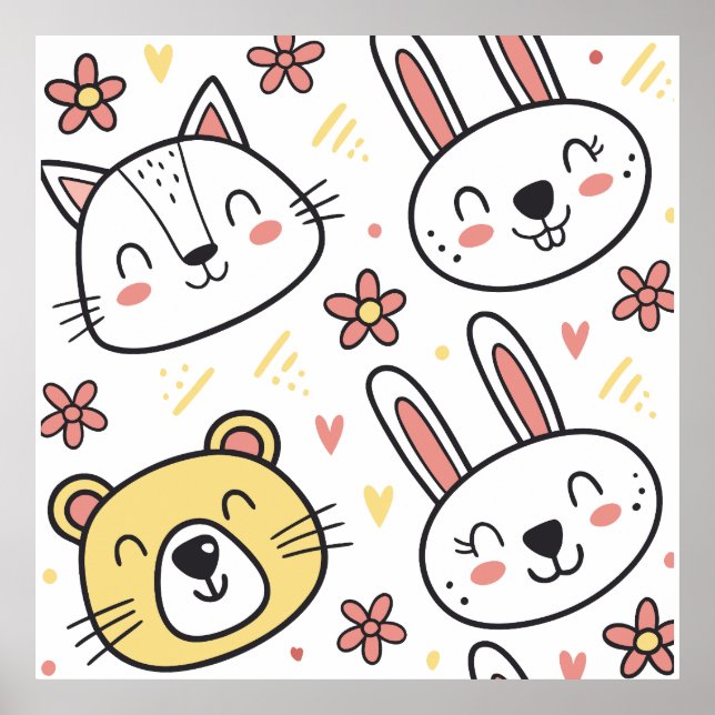 Affiche Jouer Motif sans couture avec de mignons animaux d (Devant)