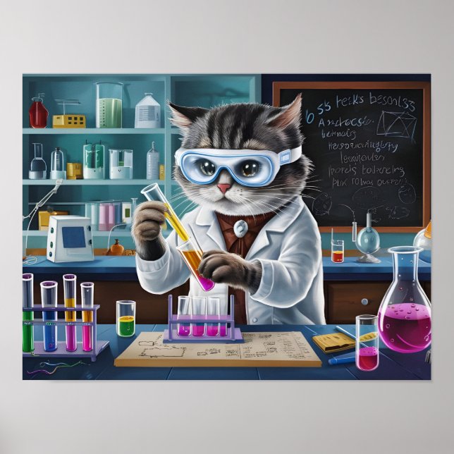 Affiche Jouer scientifique de chats en laboratoire (Devant)