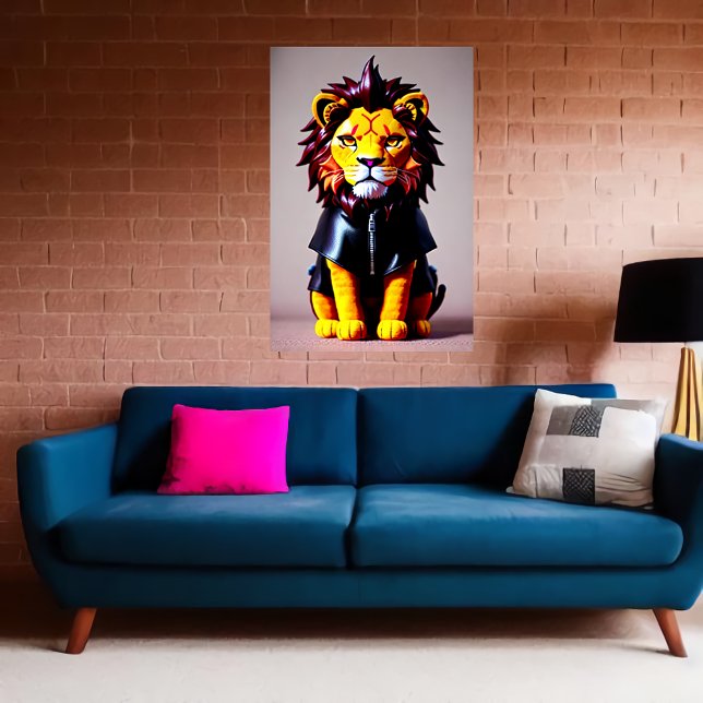 Affiche Jouet Lion peluche en tissu noir | Art AI (Créateur téléchargé)