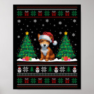 Affiche Jouet Santa Hat Fox Terrier Chien Xmas Lumières Ar