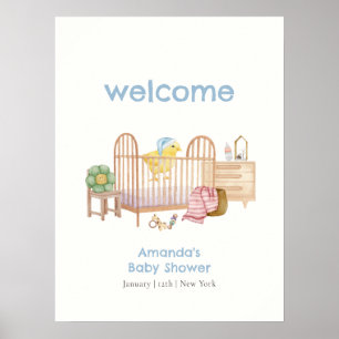 Affiche Jouets de nurserie bleus pour bébé Shower de bienv