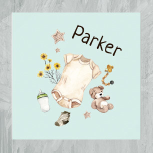 Affiche Jouets Vintages Aquarelle Pépinière Turquoise