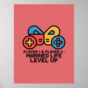 Affiche Joueur 1 & 2 Gamer Marié