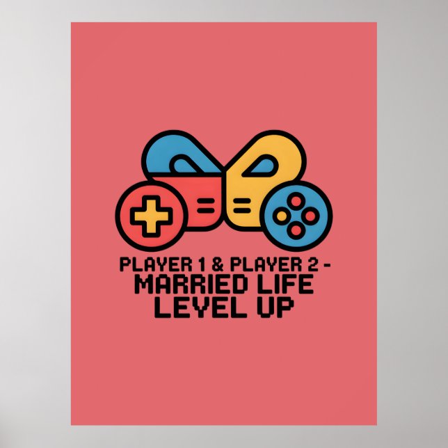 Affiche Joueur 1 & 2 Gamer Marié (Devant)