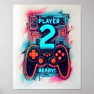Affiche Joueur 2 Prêt Neon Gamer Art