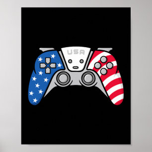 Affiche Joueur 4 Juillet Manette Jeu Vidéo États-Unis Amér