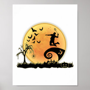 Affiche Joueur Badminton Et Silhouette Lune Halloween Cos