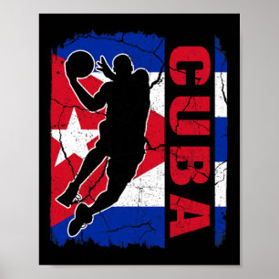 Affiche Joueur cubain de basket-ball Cuba Drapeau de baske