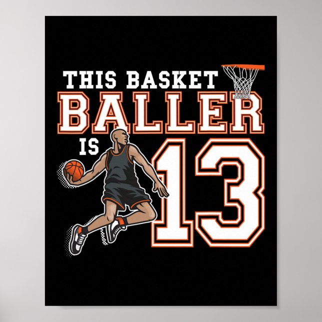 Affiche Joueur de 13 ans Basketball Anniversaire (Devant)