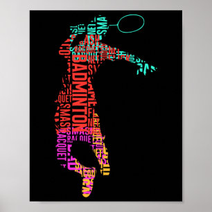 Affiche Joueur de badminton coloré Navette Racket Badminto