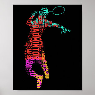 Affiche Joueur de badminton coloré _ Raquette de navette _