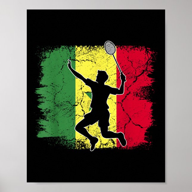 Affiche Joueur de badminton Drapeau sénégalais Sénégal (Devant)