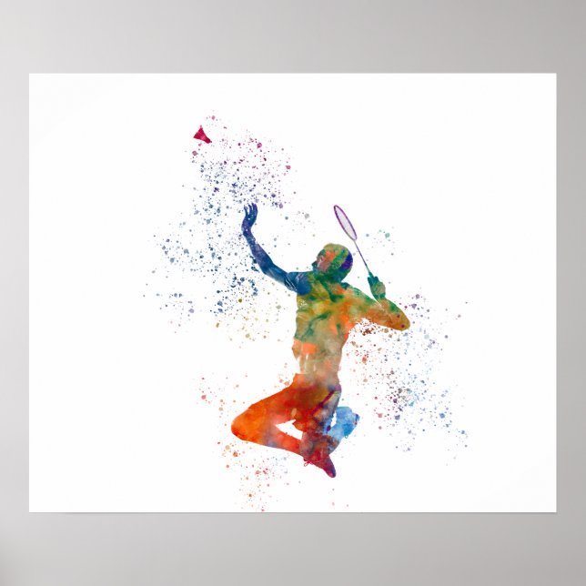 Affiche Joueur de badminton en aquarelle (Devant)