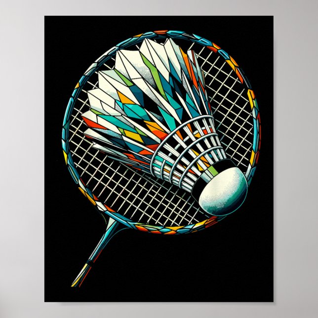 Affiche Joueur de badminton en polygone art Navette Badmin (Devant)