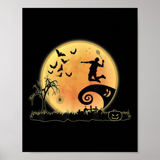 Affiche Joueur de badminton et silhouette de lune Hallowee (Devant)