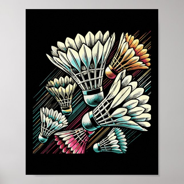 Affiche Joueur de Badminton Navette Design dynamique (Devant)