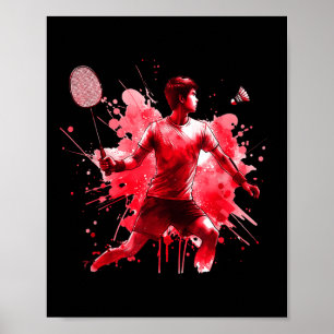Affiche Joueur de badminton puissant Splash Art rouge