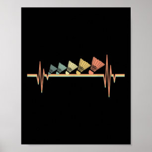 Affiche Joueur de badminton Rythme cardiaque rétro - Sport