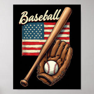 Affiche Joueur de baseball américain Drapeau Bat Fan Catch